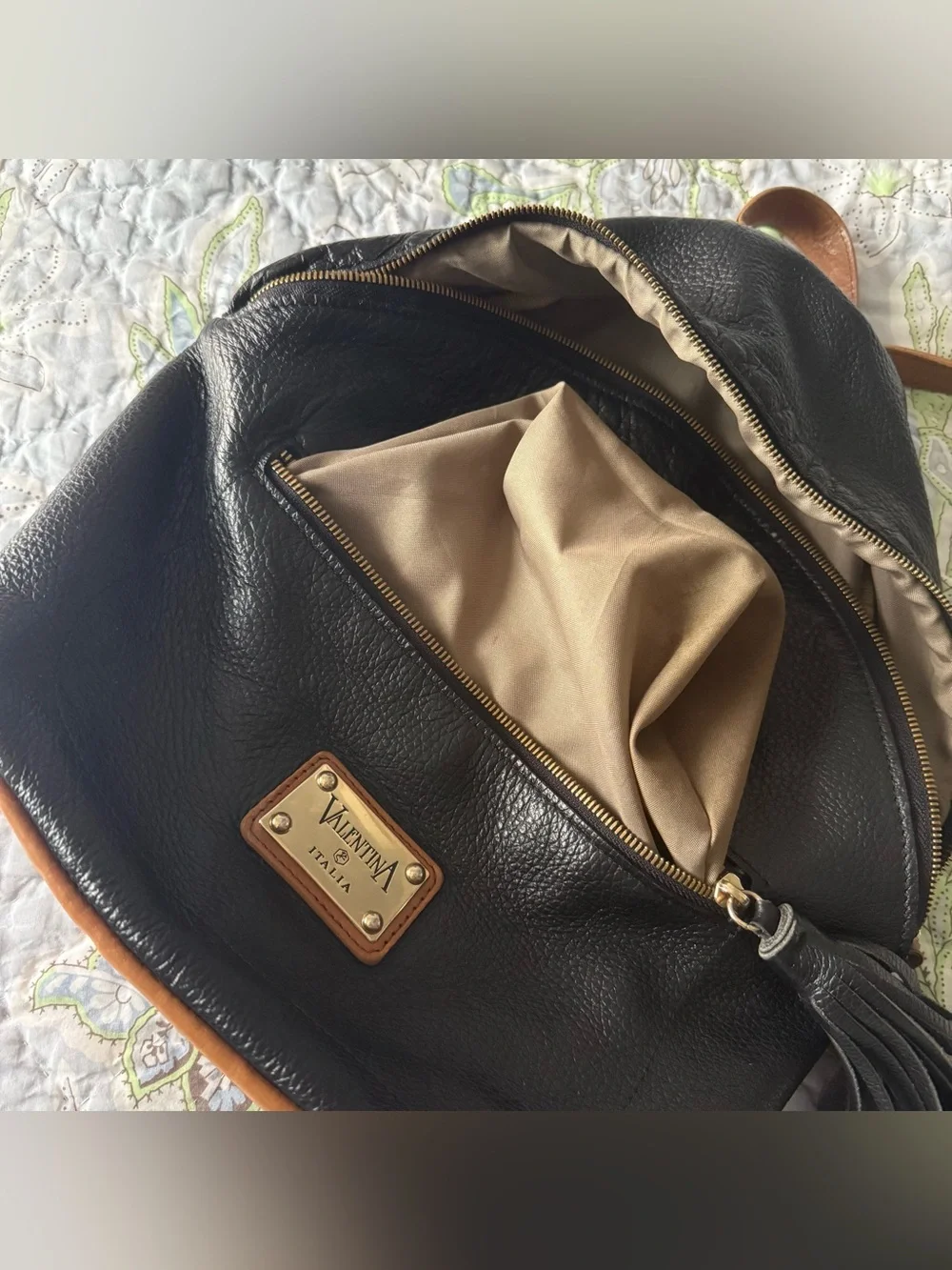 Valentina Black and Brown Genuine Leather Backpack